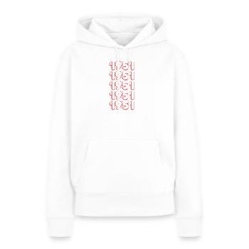 Né en 1951 - Sweat à capuche Premium bio Femme - blanc - Devant - Julia (174cm)