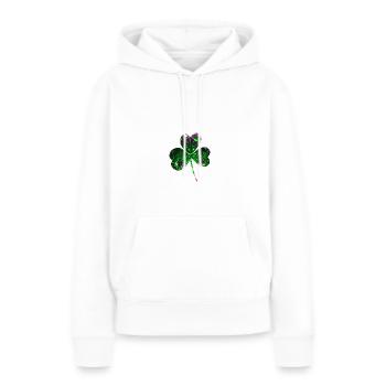 Trèfle, paillettes, trèfle, feuille, vert - Sweat à capuche Premium bio Femme - blanc - Devant - Julia (174cm)