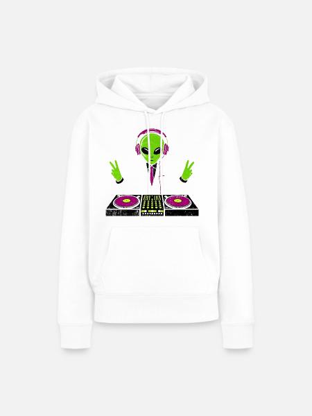 Außerirdischer DJ mit Neon-Kopfhörern - Frauen Premium Bio Hoodie - Weiß