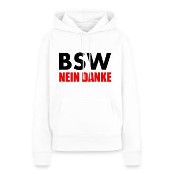 Bsw non merci - Sweat à capuche Premium bio Femme - blanc - Devant - Julia (174cm)