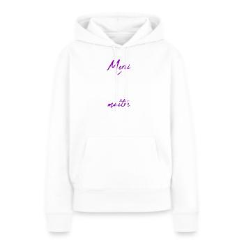 MAÎTRE. MAITRE. MERCI. MERCI MAÎTRE. MAITRE - Sweat à capuche Premium bio Femme - blanc - Devant - Julia (174cm)