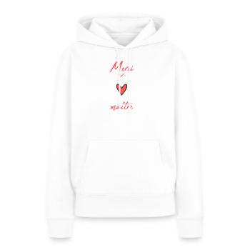 MAÎTRE. MAITRE. MERCI. MERCI MAÎTRE. MAITRE - Sweat à capuche Premium bio Femme - blanc - Devant - Julia (174cm)