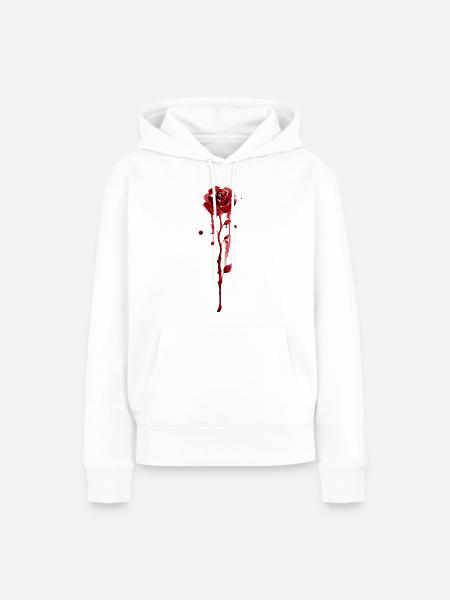 Blutrote Rose im Aquarellfall - Frauen Premium Bio Hoodie - Weiß