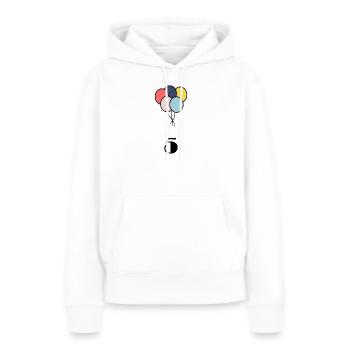 5. JUBILÄUM. 5 JAHRE. 5. JUBILÄUM - Frauen Premium Bio Hoodie - Weiß - Vorne - Julia (174cm)