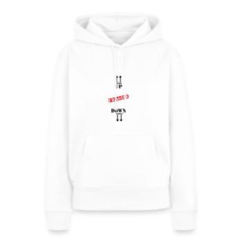 hoch niedrig - Frauen Premium Bio Hoodie - Weiß - Vorne - Julia (174cm)