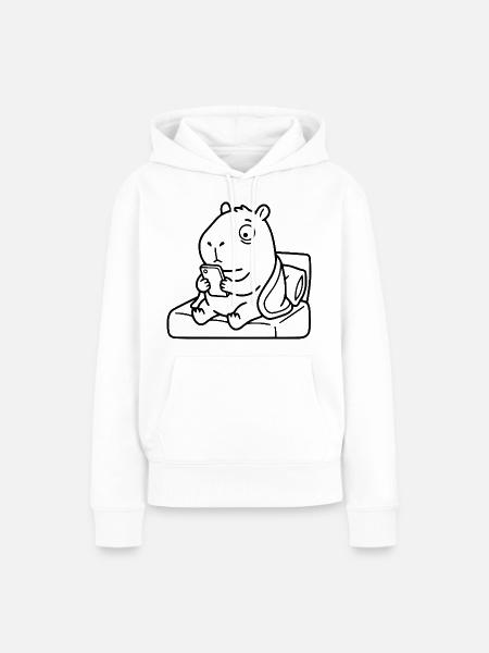 Müde Capybara scrollt Handy Schlafenszeit-Linien-Kunst - Frauen Premium Bio Hoodie - Weiß