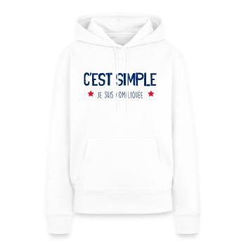 Femme Humour Expression Drôle Je Suis Compliquée - Sweat à capuche Premium bio Femme - blanc - Devant - Julia (174cm)