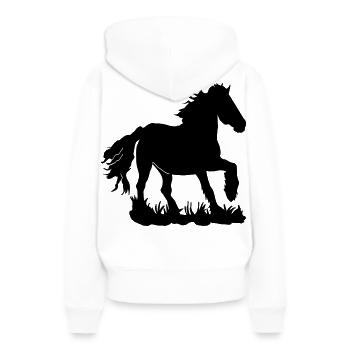 Des Frisons au galop - Sweat à capuche Premium bio Femme - blanc - Dos - Julia (174cm)