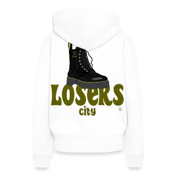 Hate this town Losers city doc edition - Sweat à capuche Premium bio Femme - blanc - Dos - Julia (174cm)
