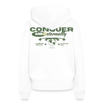 Conquérir - Sweat à capuche Premium bio Femme - blanc - Dos - Julia (174cm)