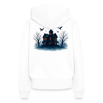 Blaues Spukhaus im Mondlicht - Frauen Premium Bio Hoodie - Weiß - Hinten - Julia (174cm)