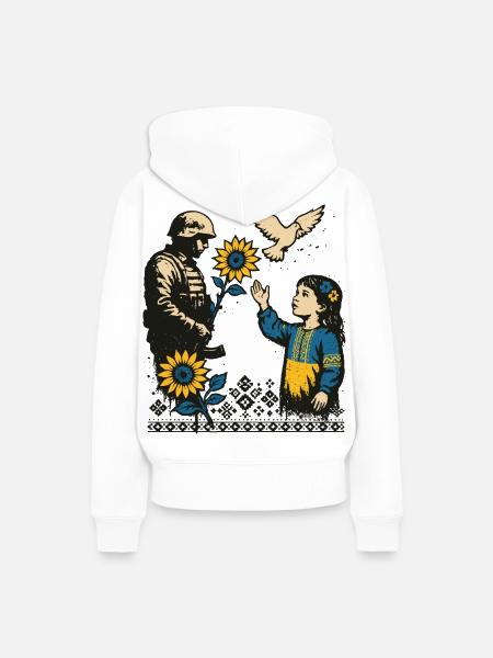 Hoffnung im Kriegsnebel - Frauen Premium Bio Hoodie - Weiß
