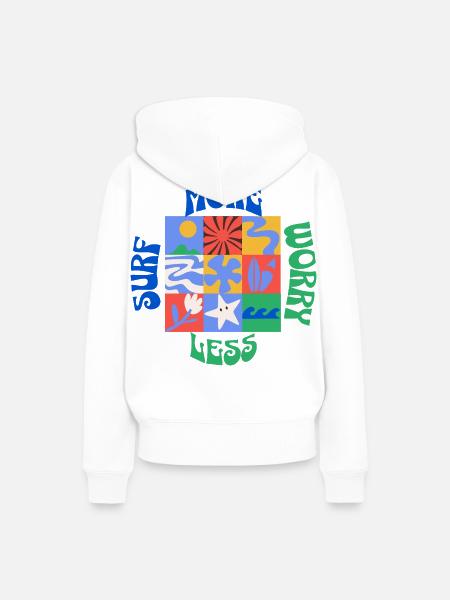 Surfen Sie mehr, machen Sie sich weniger Sorgen - Frauen Premium Bio Hoodie - Weiß