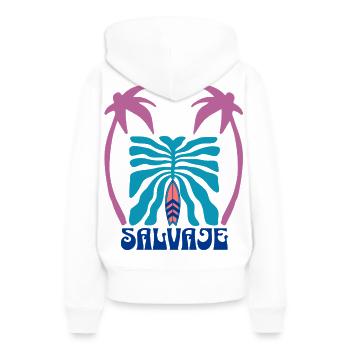 Salvage Surf Palm Brustkorb - Frauen Premium Bio Hoodie - Weiß - Hinten - Julia (174cm)