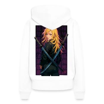 Blonder Samurai Mit Gekreuzten Klingen Kreuzung - Frauen Premium Bio Hoodie - Weiß - Hinten - Julia (174cm)