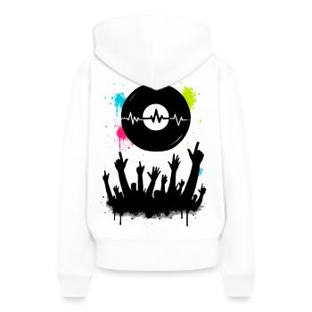 Musique Heartbeat Vinyle et foule du festival - Sweat à capuche Premium bio Femme - blanc - Dos - Julia (174cm)