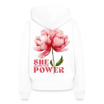 Elle déborde de puissance - Sweat à capuche Premium bio Femme - blanc - Dos - Julia (174cm)