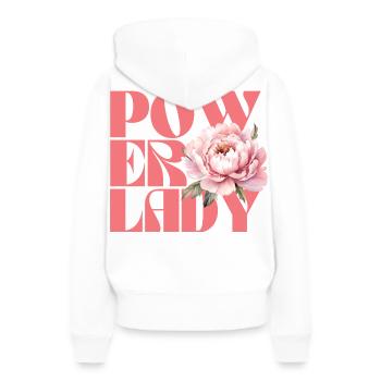 Dame de pouvoir - Sweat à capuche Premium bio Femme - blanc - Dos - Julia (174cm)