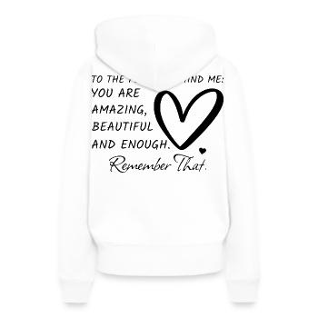 An die Person hinter mir - Motivationsshirt Hoodie - Frauen Premium Bio Hoodie - Weiß - Hinten - Julia (174cm)