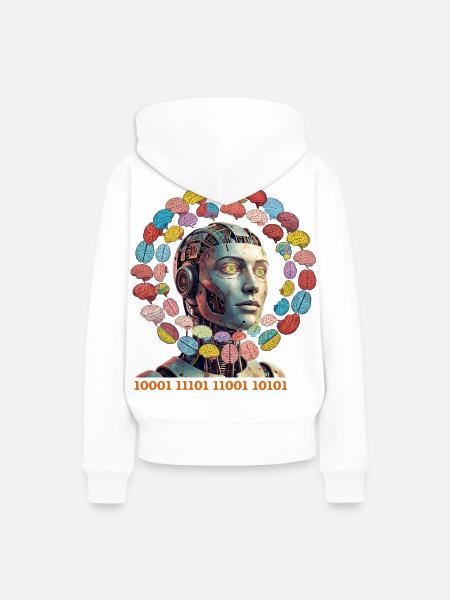 KI-Gehirnzauber im bunten Orbit - Frauen Premium Bio Hoodie - Weiß