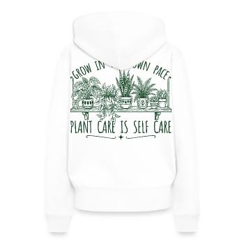 Grandir à son propre rythme – planter l’amour de soi - Sweat à capuche Premium bio Femme - blanc - Dos - Julia (174cm)