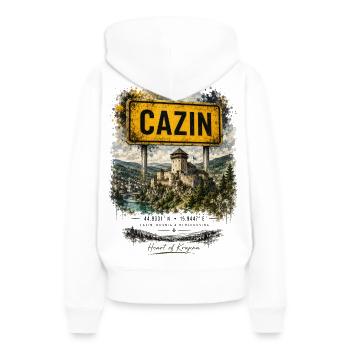 Paysage de Cazin Burgsign - Sweat à capuche Premium bio Femme - blanc - Dos - Julia (174cm)