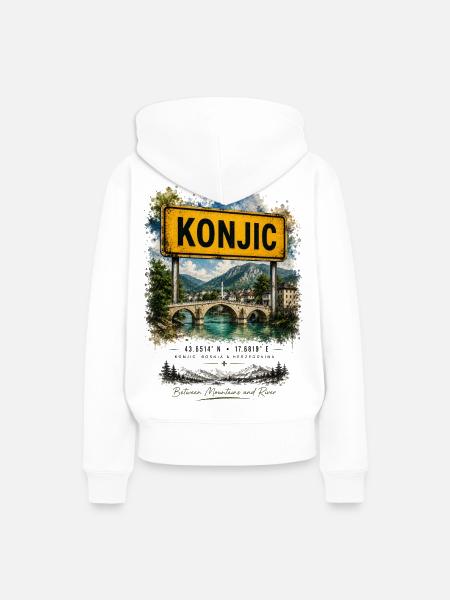 Konjic Brückenlandschaft am Fluss - Frauen Premium Bio Hoodie - Weiß
