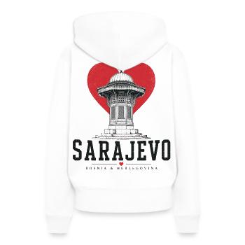 Sarajevo Herzturm Grafik - Frauen Premium Bio Hoodie - Weiß - Hinten - Julia (174cm)