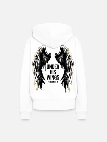 Under His Wings - Psalm 91:4 - Streetwear Art - Frauen Premium Bio Hoodie - Weiß