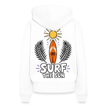Surf the Sun – Été, soleil et planche de surf - Sweat à capuche Premium bio Femme - blanc - Dos - Julia (174cm)