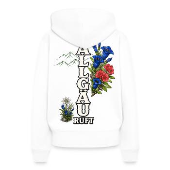 Allgäu ruft – Berge, Blumen und Heimatliebe - Frauen Premium Bio Hoodie - Weiß - Hinten - Julia (174cm)