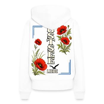 Ostsee Liebe mit Mohnblumen – Küstenmotiv - Frauen Premium Bio Hoodie - Weiß - Hinten - Julia (174cm)