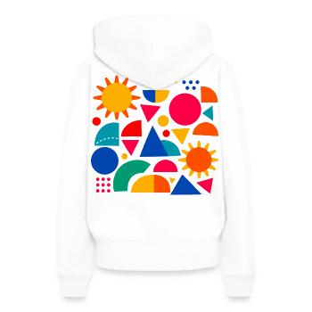 Geometrische Farbexplosion: Sonnige Formen - Frauen Premium Bio Hoodie - Weiß - Hinten - Julia (174cm)