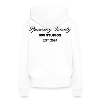 Sparring society Imprimé blanc - Sweat à capuche Premium bio Femme - blanc - Dos - Julia (174cm)