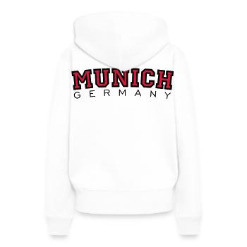 München Munich Germany (Schwarz/Rot) - Frauen Premium Bio Hoodie - Weiß - Hinten - Julia (174cm)