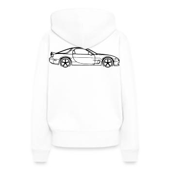 RX‑7 Line Silhouette – JDM Performance Art - Frauen Premium Bio Hoodie - Weiß - Hinten - Julia (174cm)