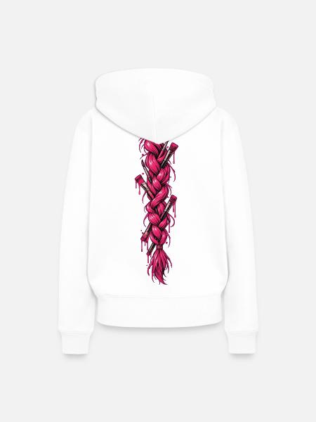 Pinker Zopf mit Pinsel - Frauen Premium Bio Hoodie - Weiß