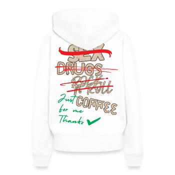 Juste du café pour moi - Sweat à capuche Premium bio Femme - blanc - Dos - Julia (174cm)