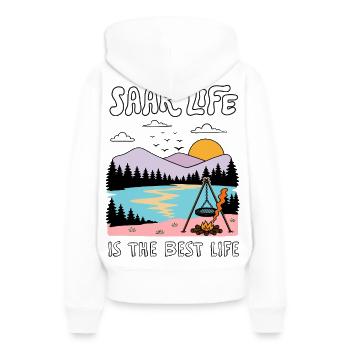 Sarre - La vie en Sarre est la meilleure vie - Sweat à capuche Premium bio Femme - blanc - Dos - Julia (174cm)