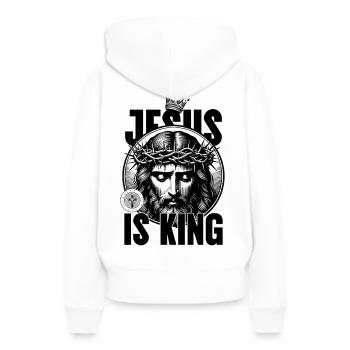 Jésus est Roi Couronne d’Épines - Sweat à capuche Premium bio Femme - blanc - Dos - Julia (174cm)