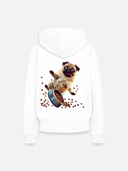 Pug Futtersturm Chaos - Frauen Premium Bio Hoodie - Weiß