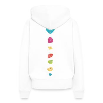 Boulder Shirt Griffe - Frauen Premium Bio Hoodie - Weiß - Hinten - Julia (174cm)