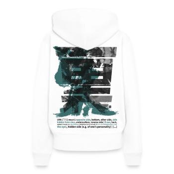 URA Omote Large Kanji Budo Martialarts Aïkido - Sweat à capuche Premium bio Femme - blanc - Dos - Julia (174cm)