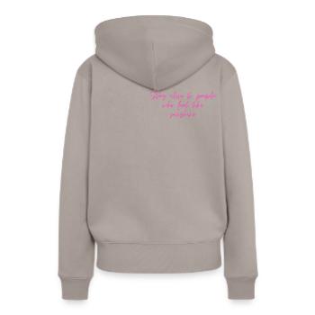 Restez proche des gens... - Sweat à capuche Premium bio Femme - taupe - Dos - Julia (174cm)