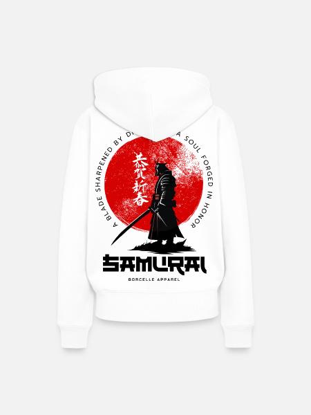 Samurai Mondkreis - Frauen Premium Bio Hoodie - Weiß