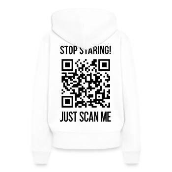 Scanne mich für Motivation - Frauen Premium Bio Hoodie - Weiß - Hinten - Julia (174cm)
