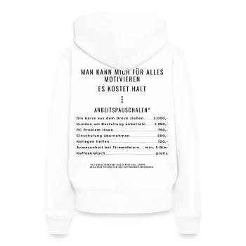 Motivation durch Pauschalen Backprint - Frauen Premium Bio Hoodie - Weiß - Hinten - Julia (174cm)