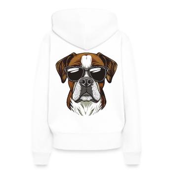 cooler Boxer Hund mit Sonnebrille - Frauen Premium Bio Hoodie - Weiß - Hinten - Julia (174cm)