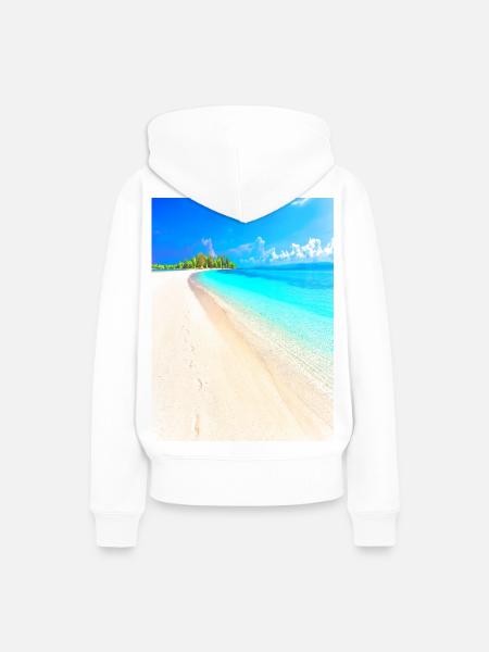 Traum von Urlaub. Meer Strand Fußspuren im Sand - Frauen Premium Bio Hoodie - Weiß