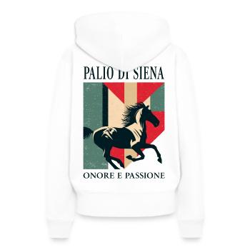 Palio di Siena Pferde Leidenschaft - Frauen Premium Bio Hoodie - Weiß - Hinten - Julia (174cm)